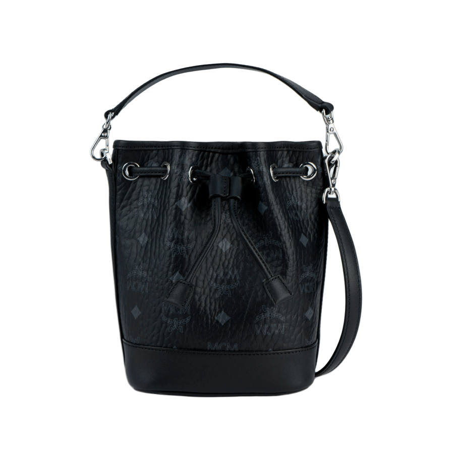 MCM Visetos Embossed Coated Canvas Bucket Bag, Crossbody, One Shoulder Handbag Mini Women's Black
