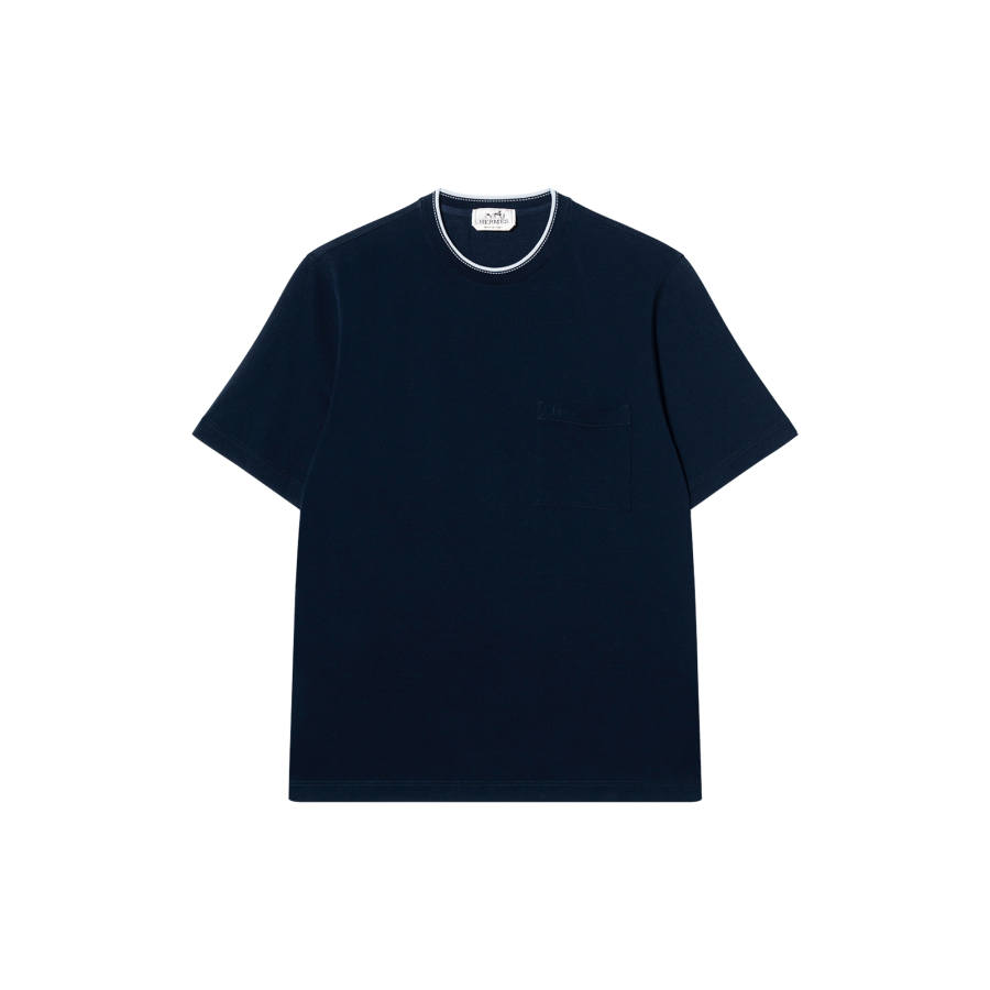 HERMES T Shirts Men's Blue Crew Neck Moderate Straight Fit