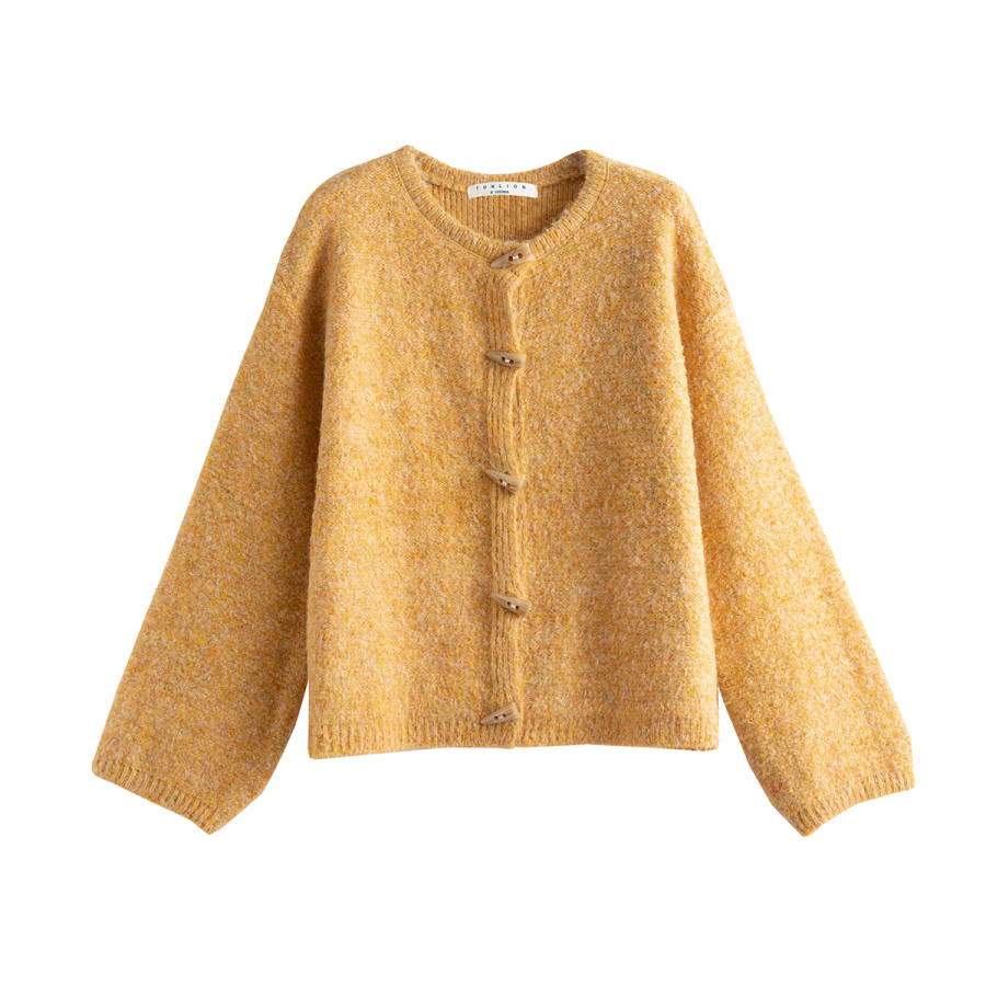 Tonlion Knitwear Women's Maple Yellow Crew Neck Moderate Cardigan