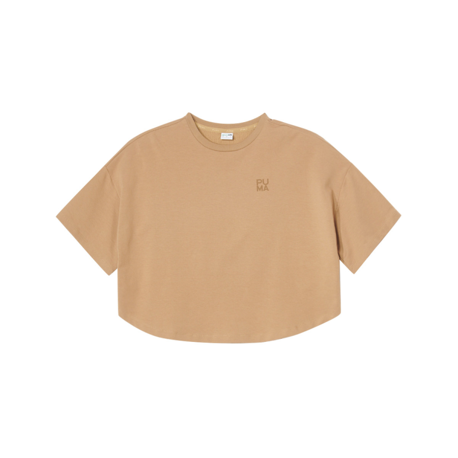 PUMA T Shirts Women's Khaki Crew Neck Moderate Straight Fit