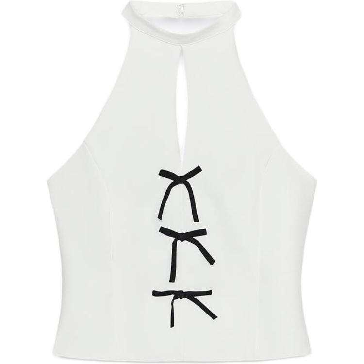 ZARA Tank Tops Women's White Moderate Halter Neck
