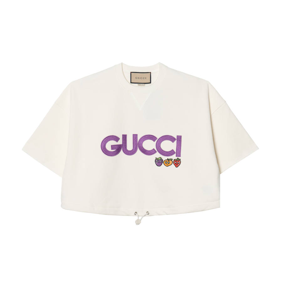 GUCCI SS24 Drop Shoulder Sleeve T Shirt Women's Ecru