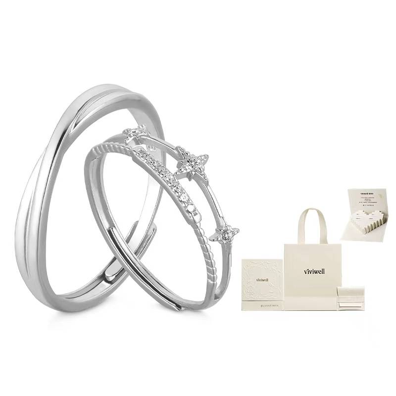 VIVIWELL 925 Sterling Silver Synthetic Cubic Zirconia Couple Rings Unisex