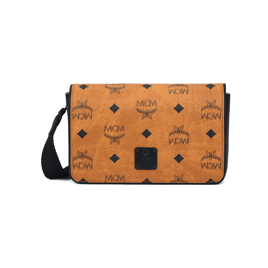 MCM Aren Coated Canvas Messenger Bag, Shoulder Bag, Crossbody Bag Small Unisex Brown Cognac