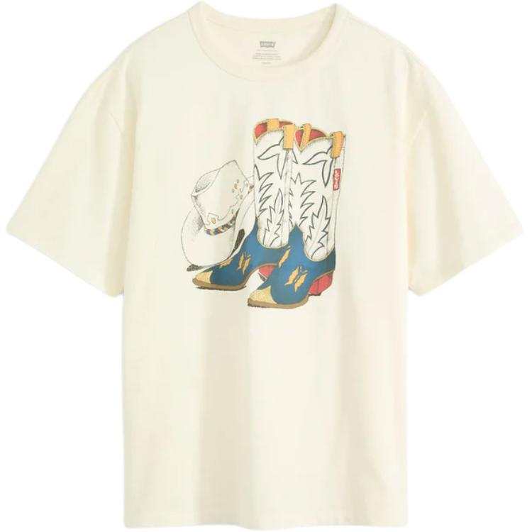 Levis T Shirts Women's Beige Crew Neck