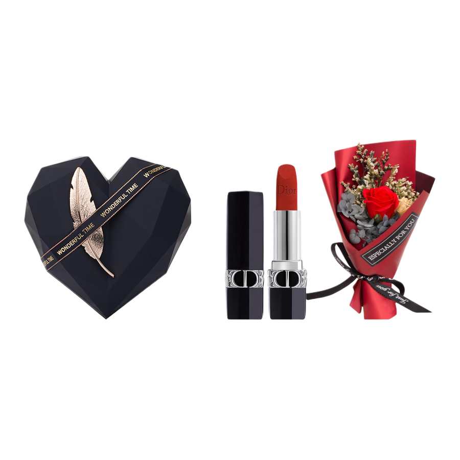 DIOR Vivid Blue Gold Lipstick With Golden Feather Angel Box Makeup Sets Easy to Blend Velvet Satin Matte