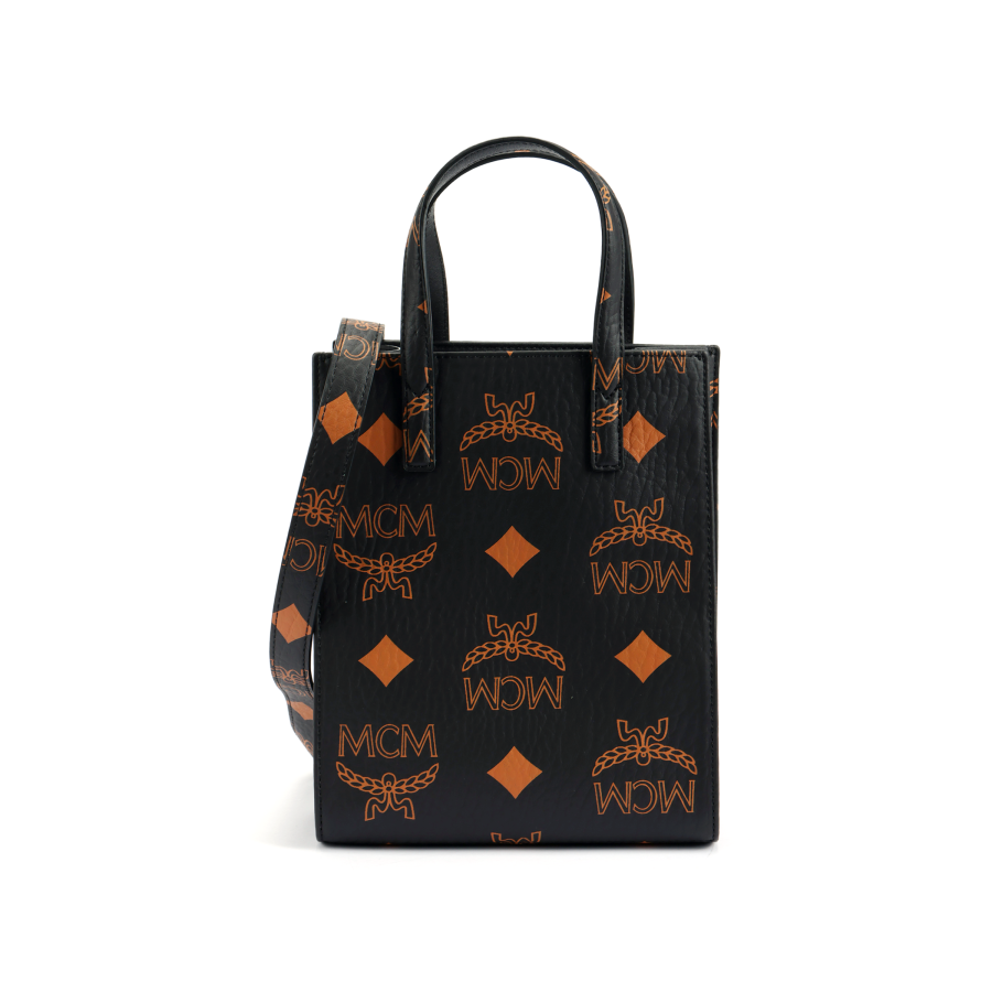 MCM Aren Visetos Coated Canvas With Leather Tote Crossbody Handbag Mini Unisex Black