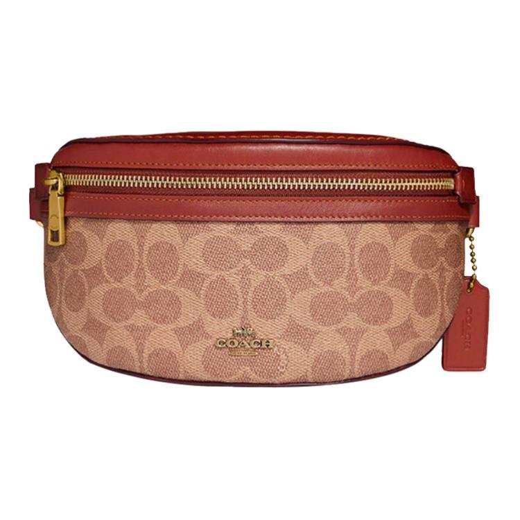 COACH Bethany Canvas With Leather Shoulder Bag, Crossbody Bag, Sling Bag, Fanny Pack Women's Red & Brown
