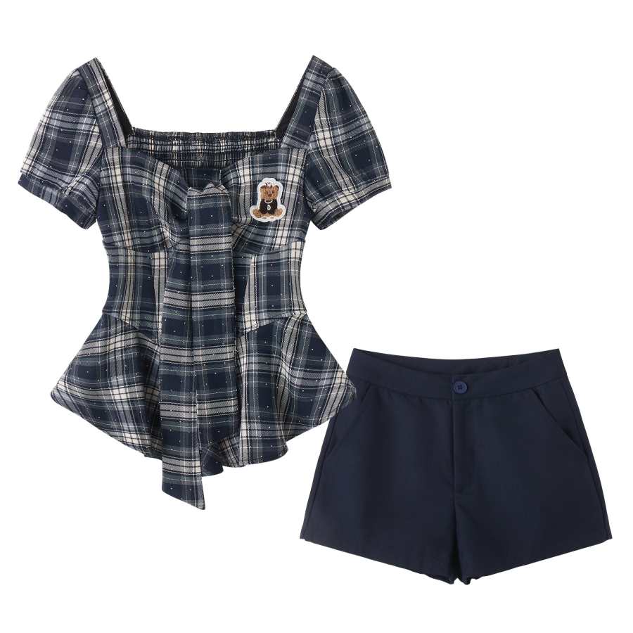 FABRIC PIG Casual Suits Women's Square Collar Moderate Short