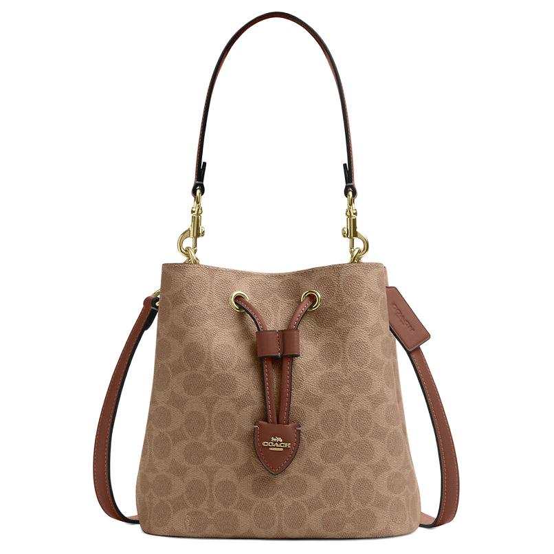 COACH Rowan Artificial Leather Bucket Bag, Shoulder Bag Small Women's Brown