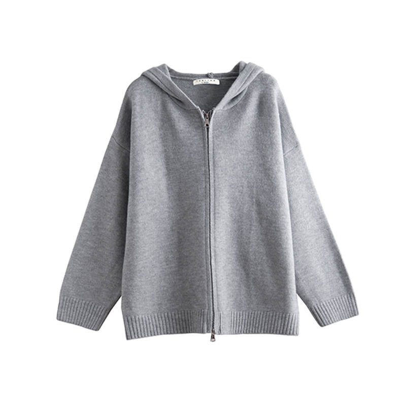 Tonlion Knitwear Women's Light Heather Gray Hooded Moderate Cardigan