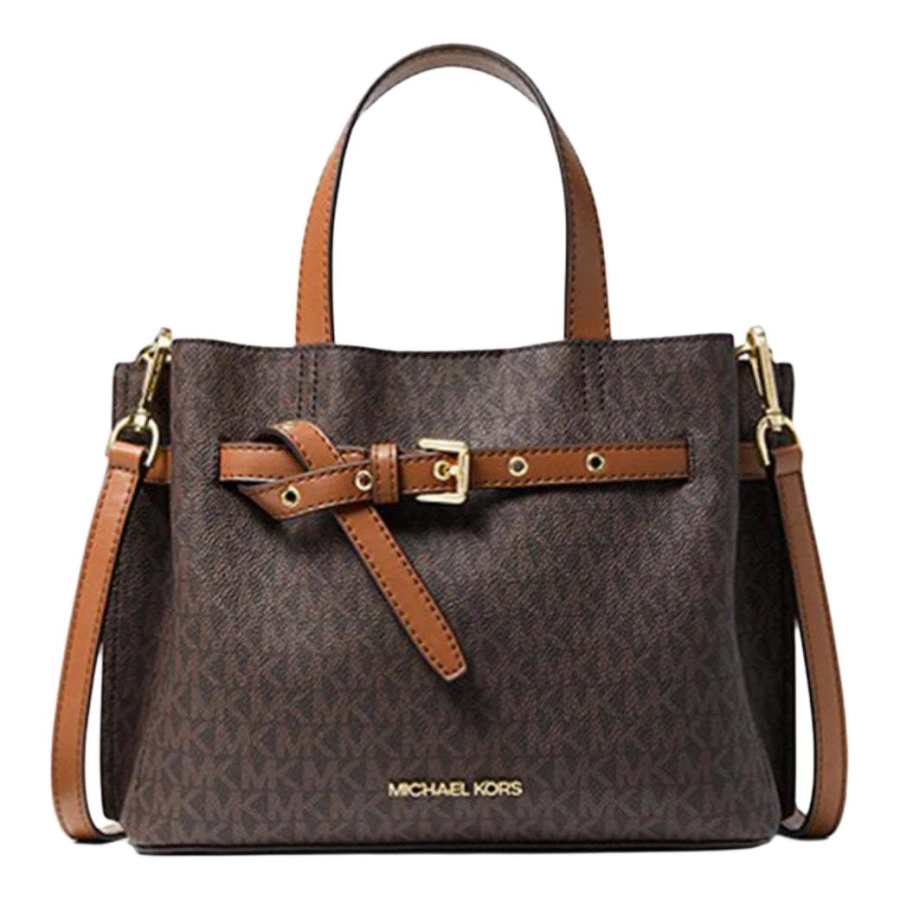 MICHAEL KORS Emilia Coated Canvas Shoulder Bag, Crossbody Bag, Handbag Small Women's Acorn Brown