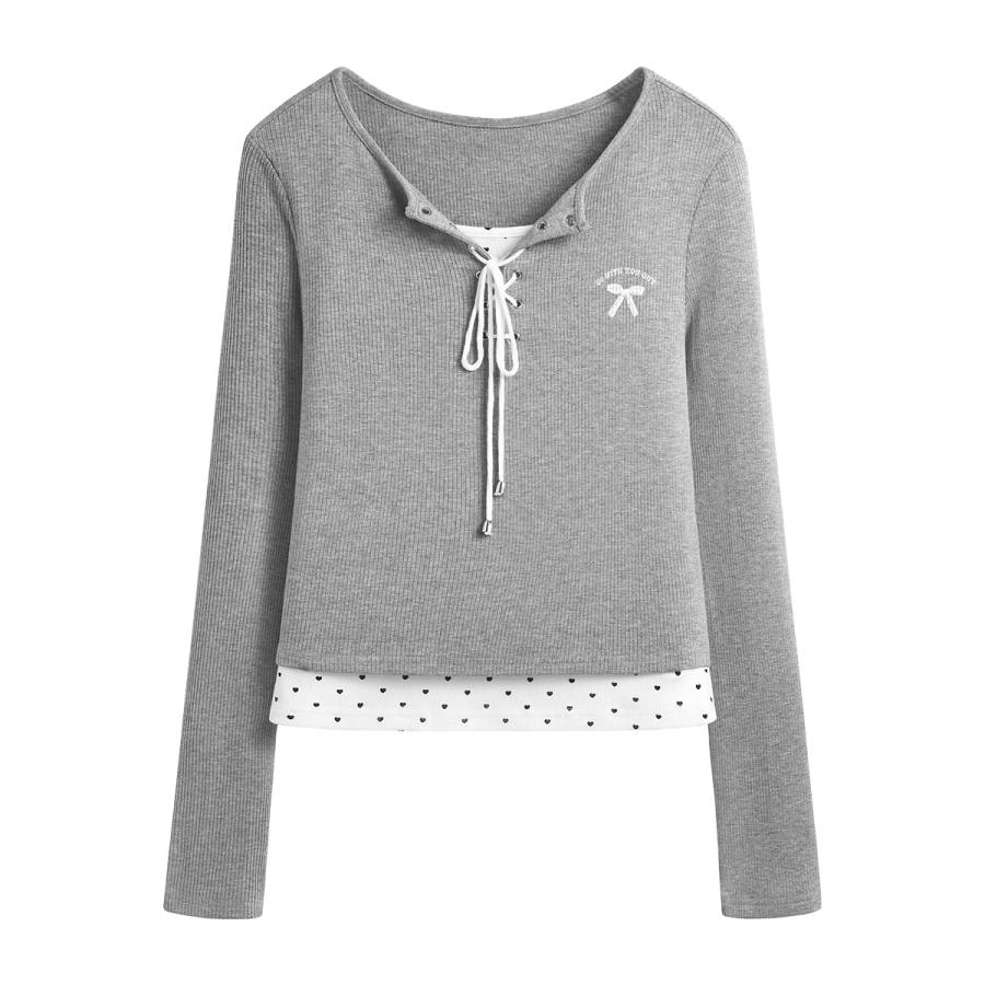 Tonlion T Shirts Women's V Neck Moderate Mock Two Piece