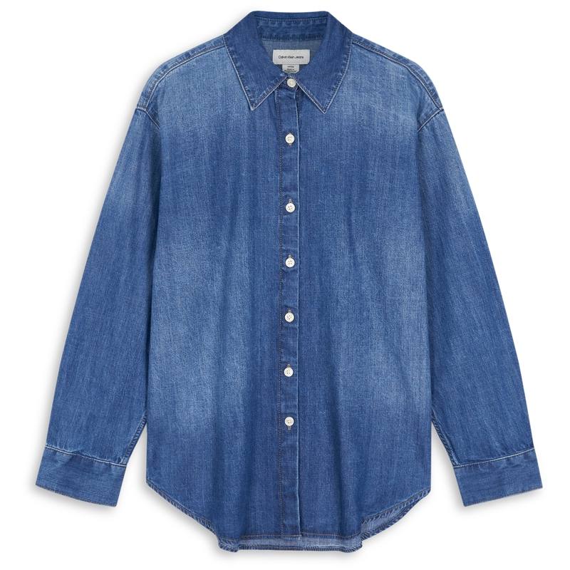 Calvin Klein Shirts Women's YYK Denim Blue Lapel Moderate