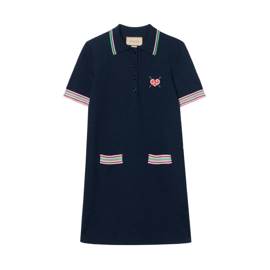 GUCCI SS24 Short Sleeved Dress Women's Marine Blue