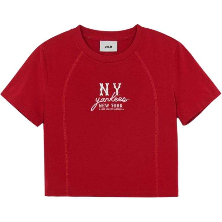 MLB New York Yankees T Shirts Women's Red Crew Neck