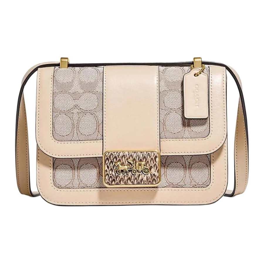 COACH Alie Leather Messenger Bag, Small Square Bag, Crossbody Bag, Shoulder Bag Women's Nude Monogram