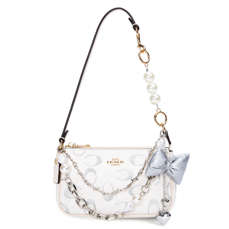 COACH Artificial Leather Underarm Women's Bag Small Women's Sand & Chalk White, Handbag
