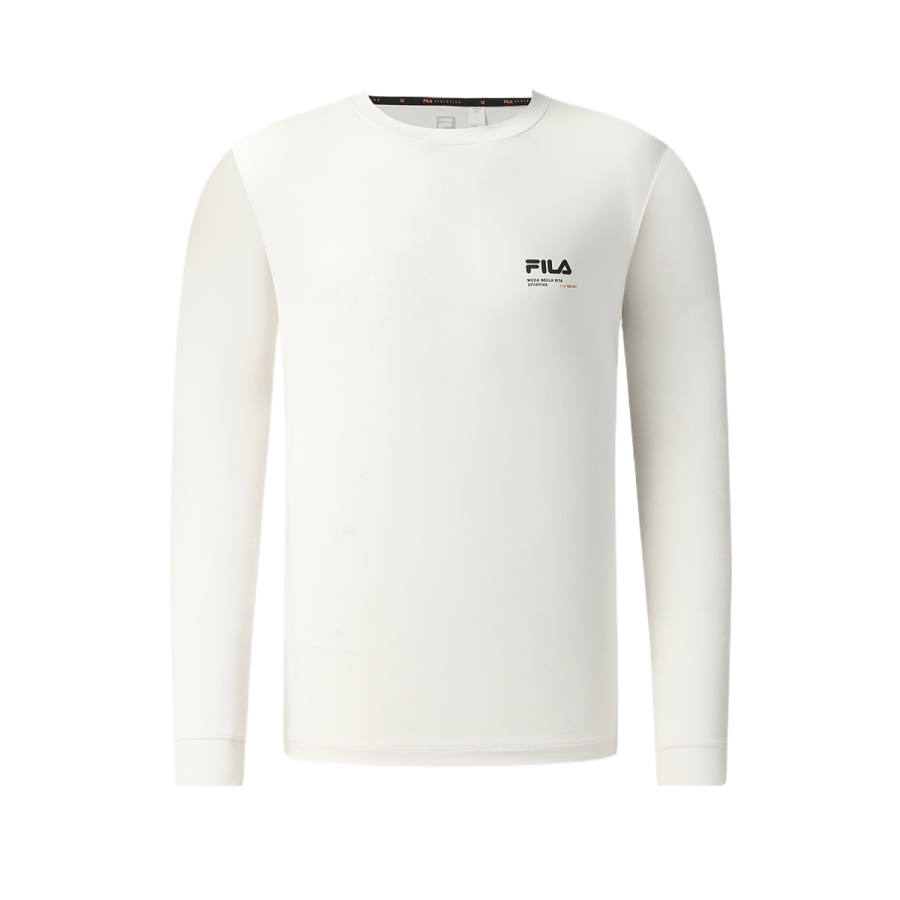 FILA Fitness T Shirts Men's Coconut Juice White Khaki Crew Neck Moderate