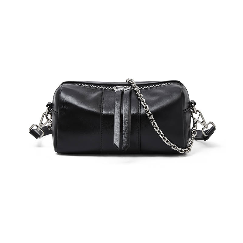 LAORENTOU Top Grain Cow Leather Shoulder Bag Women's Black/Ecru/Gray