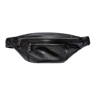 Ace Paul Street Style Top Grain Cow Leather Crossbody Bag, Sling Bag, Fanny Pack Unisex Black