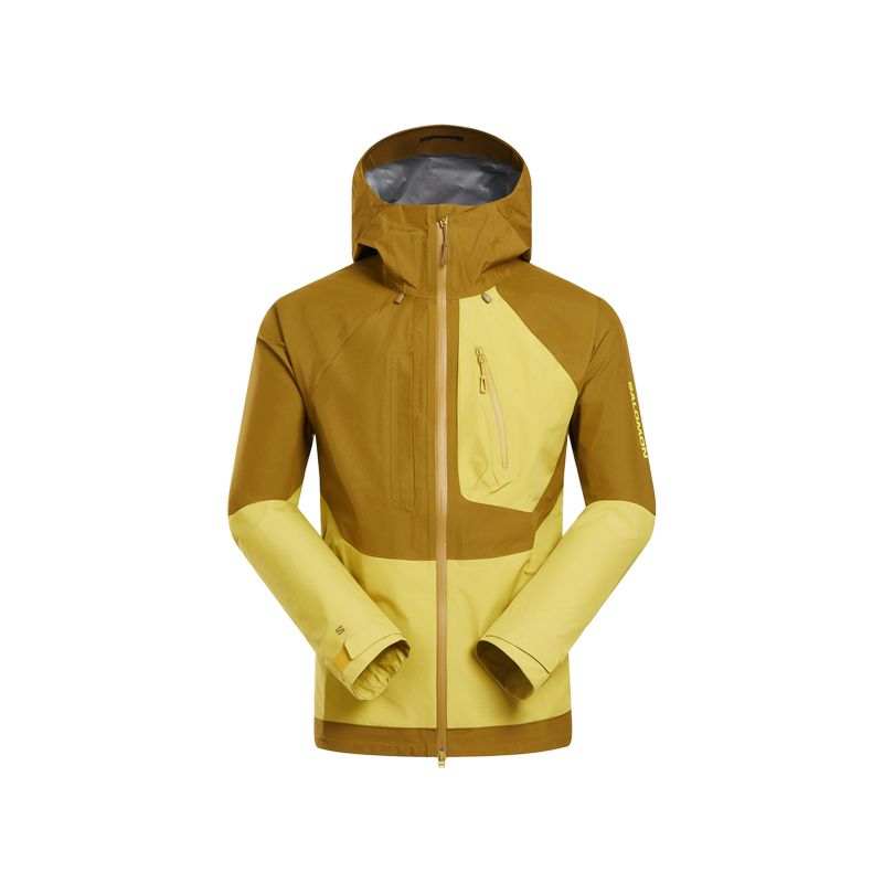 SALOMON Gore Tex Jackets Men's Water Celery Green/Bright Olive Hooded Non Detachable Moderate