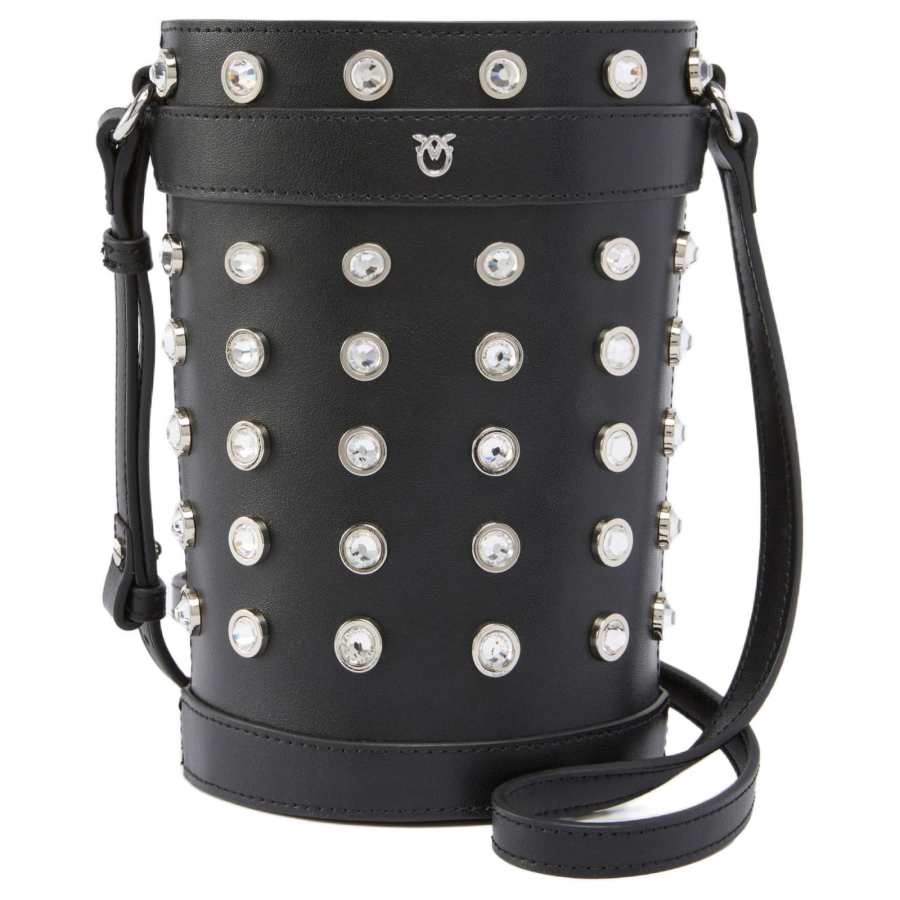PINKO Love Birds Cow Leather Bucket Bag, Shoulder Bag Small Women's Black