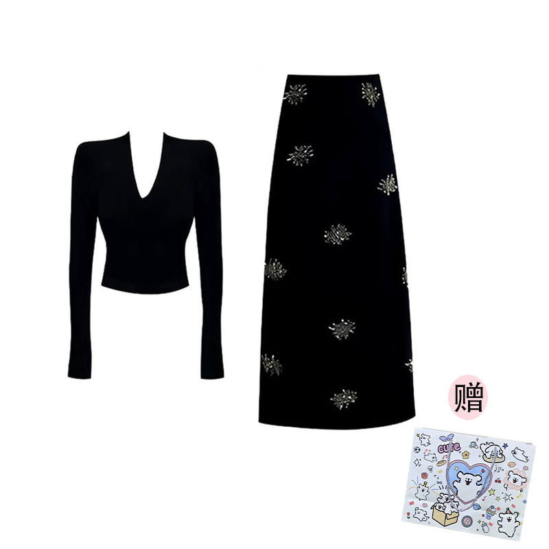 MARIE·COCO Two Piece Skirt Sets Women's V Neck Moderate Mid Length