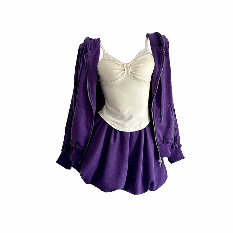 PAVLISOVA Two Piece Skirt Sets Women's Hooded Moderate Short