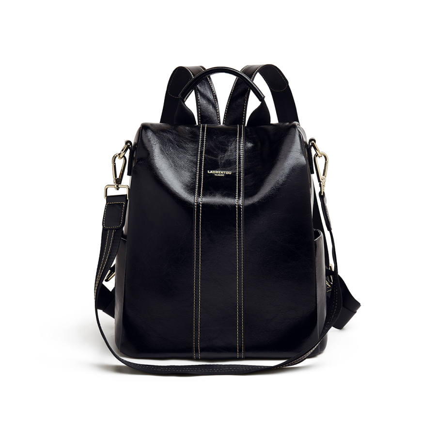 LAORENTOU LAORENTOU Synthetic Leather Backpack Regular Women's Black