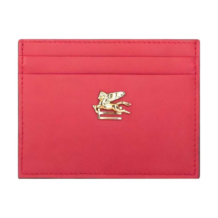 ETRO Calfskin Wallet, Coin Purse, Card Holder Women's Red