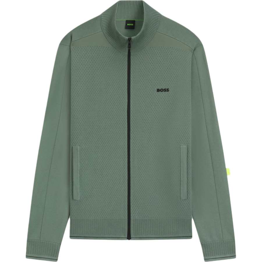 HUGO BOSS Knitwear Men's Green Stand Collar Moderate Cardigan