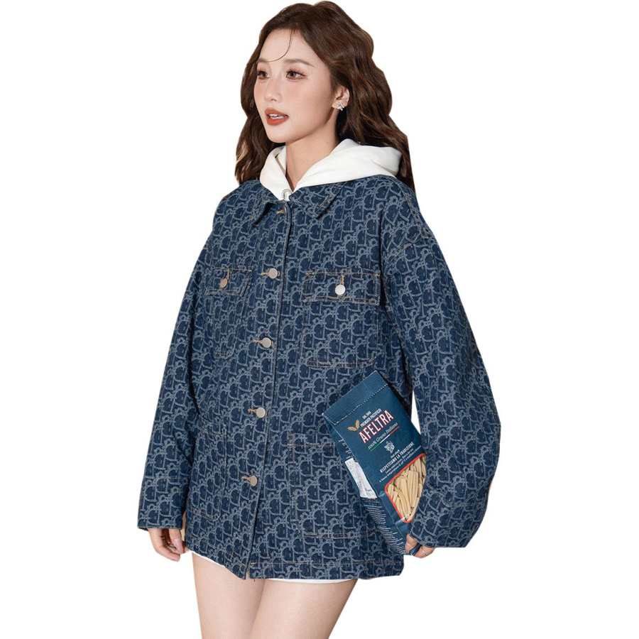 Tonlion Denim Jackets Women's Lapel Moderate Straight Fit