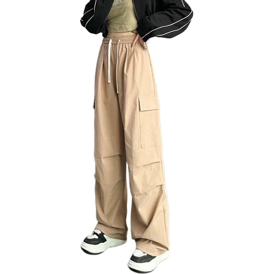 Tonlion Casual Pants Women's Light Khaki Moderate Wide Leg Pants