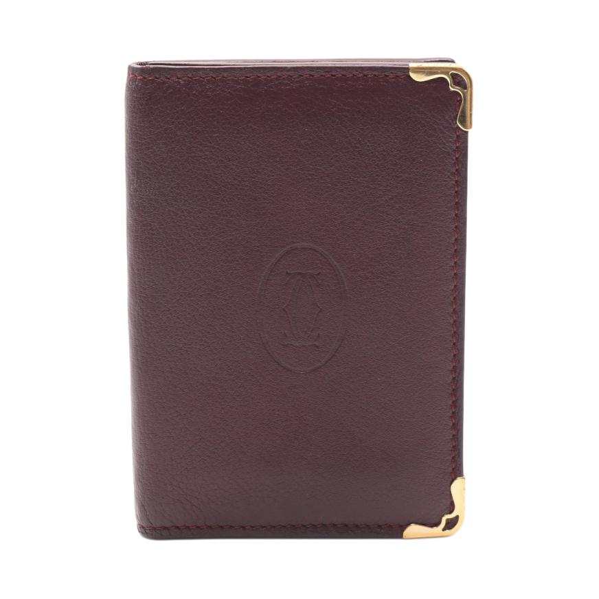 CARTIER Must De Cartier Calfskin Card Holder Women's Burgundy