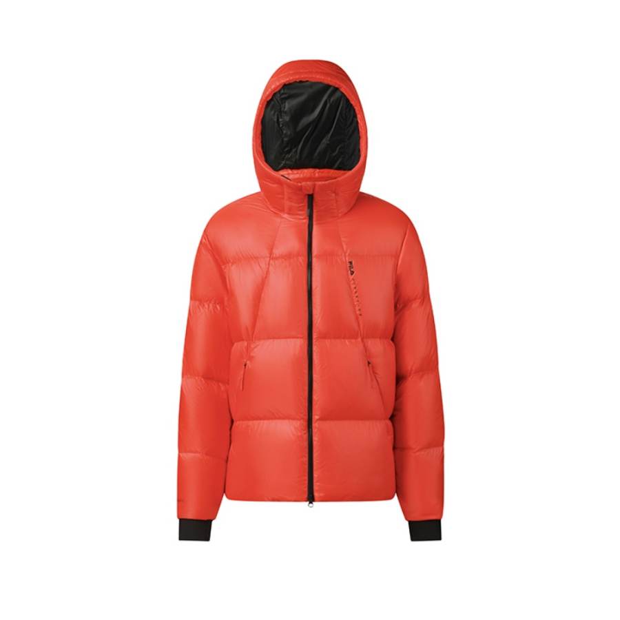 FILA Down Jackets Men's Persimmon Red Hooded Non Detachable Moderate