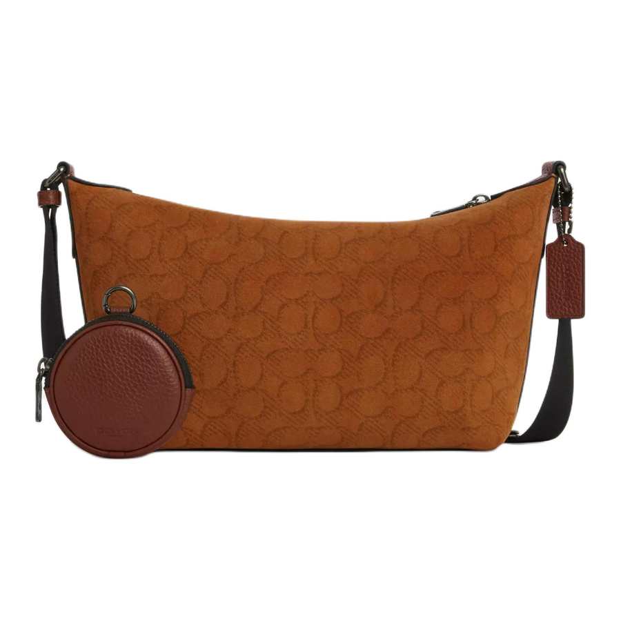 COACH Pouch Suede With Pebbled Leather Shoulder Bag, Crossbody Bag Small Women's Caramel