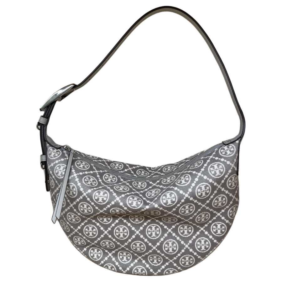 TORY BURCH T Monogram Jacquard Fabric Crescent Bag Shoulder Bag Small Women's Gray