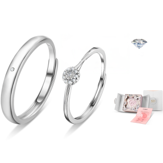 SOFTDORA S925 Silver Set With Diamonds Couple Rings Unisex