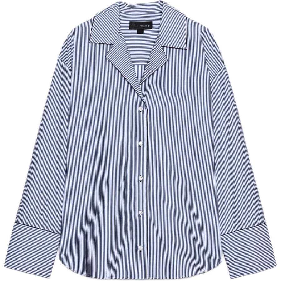 ZARA ZW Shirts Women's Blue/White Lapel Moderate