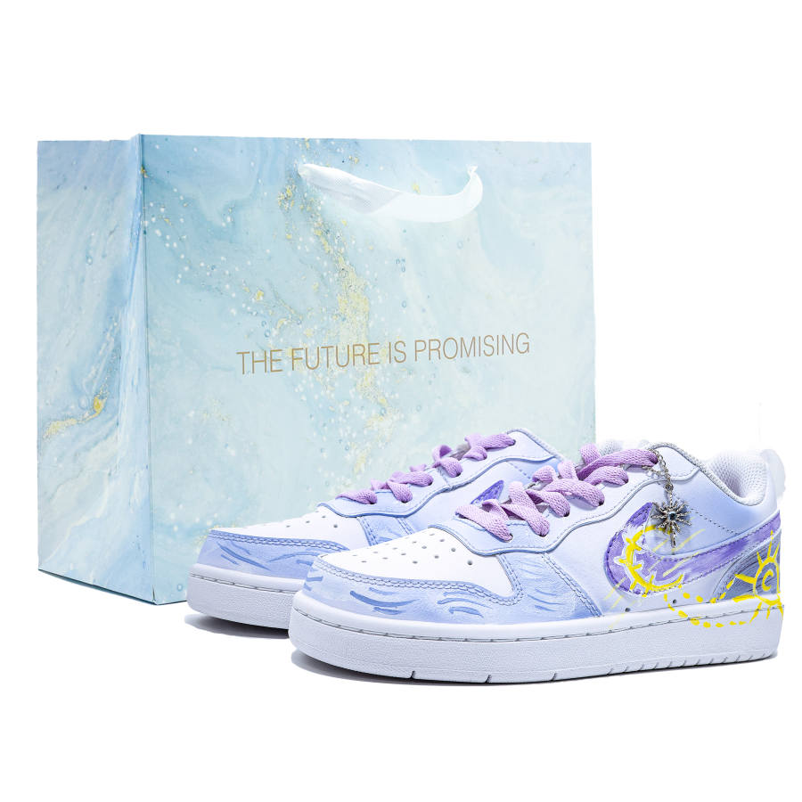 Nike Nike Court Borough Morning And Evening Star Rate Low top Kids' Skateboarding Shoes White Purple Yellow Unisex