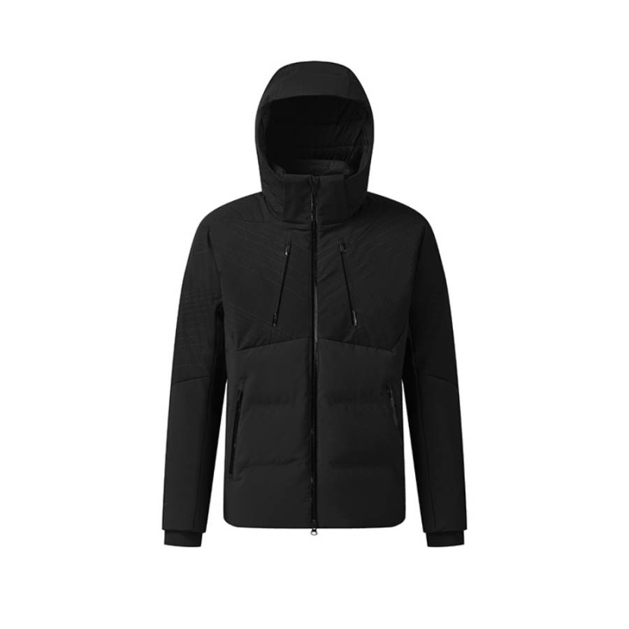 FILA Fitness Down Jackets Men's Pitch Black Hooded Moderate Puffer Jacket