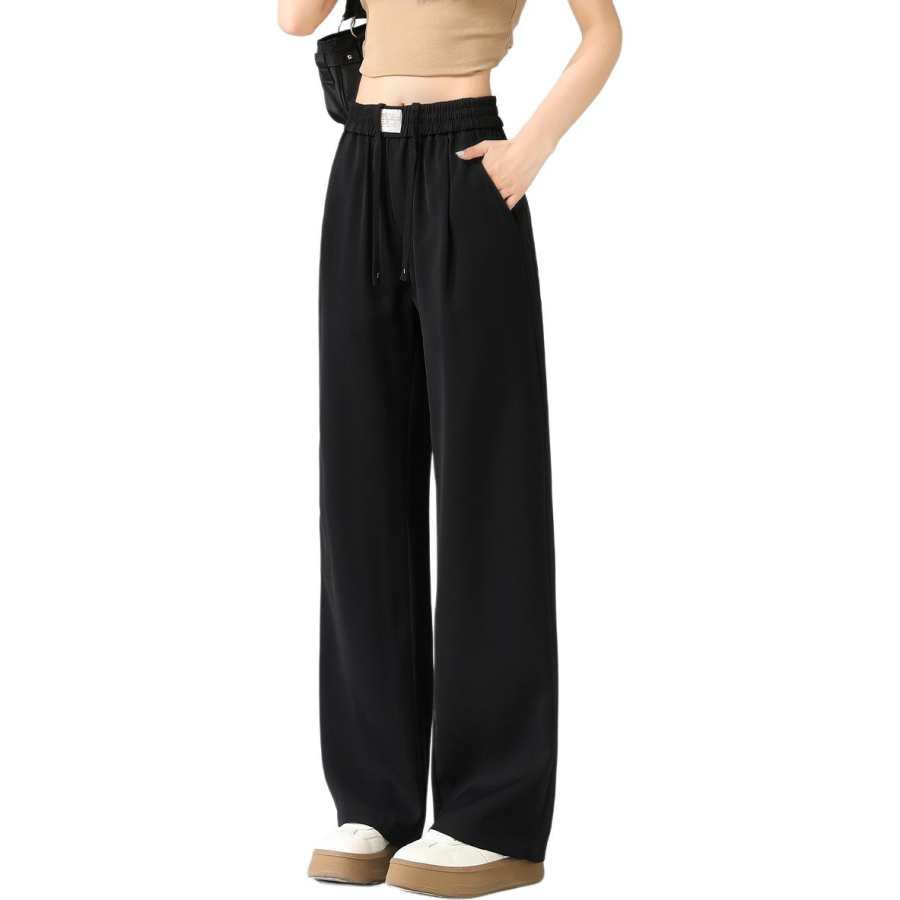 Tonlion Casual Pants Women's Black Moderate Wide Leg Pants