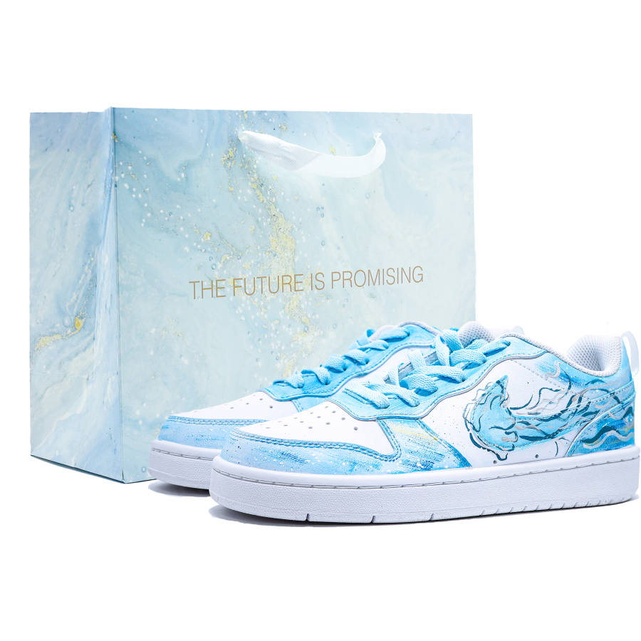Nike Nike Court Borough Blue Jellyfish Low top Kids' Skateboarding Shoes White Blue Unisex