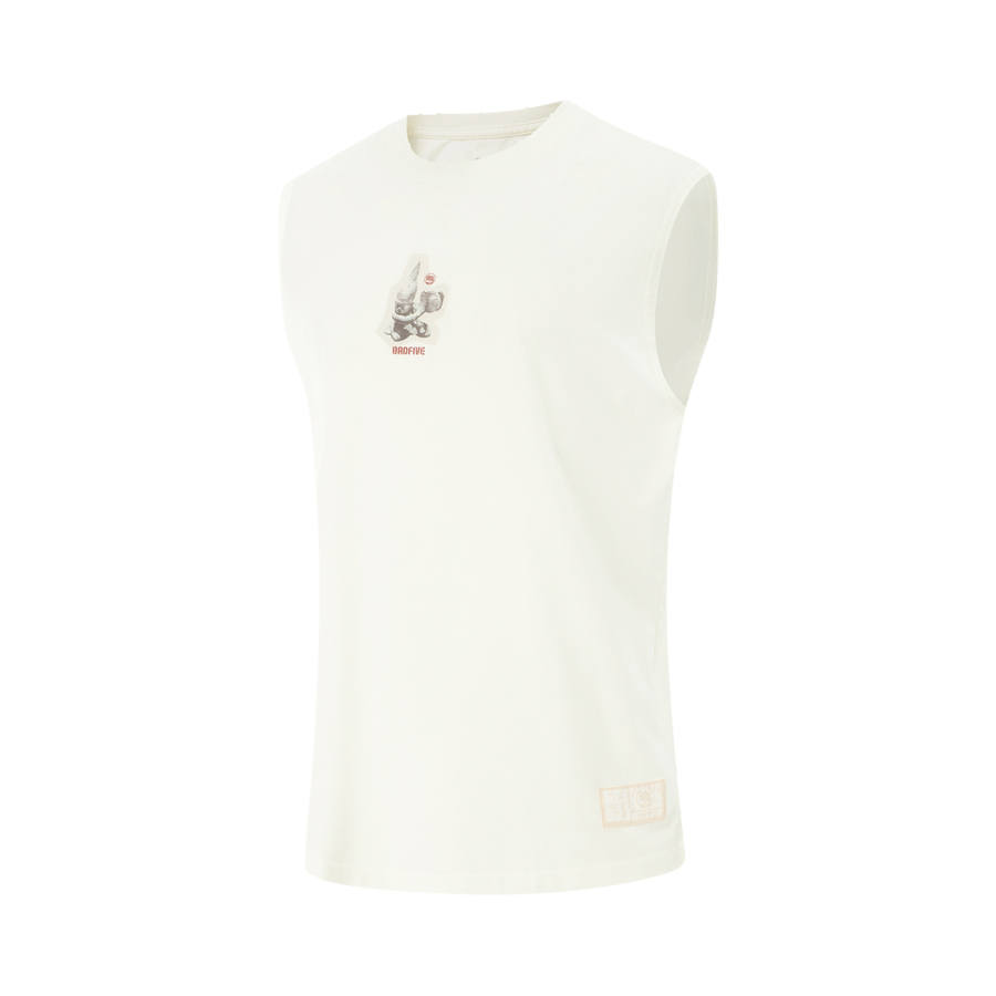 Li-Ning Li Ning Tank Tops Men's Ecru Crew Neck Moderate Straight Fit
