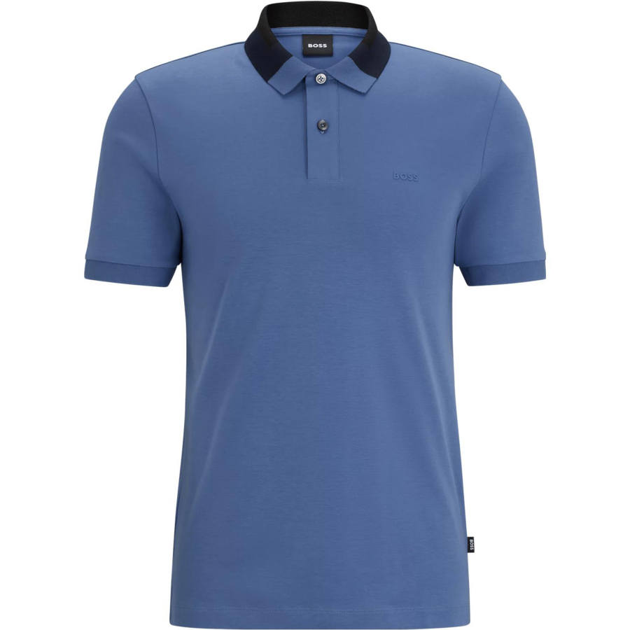 HUGO BOSS FW23 Interlock Cotton Slim Fit Polo Shirt T Shirt Men's Blue