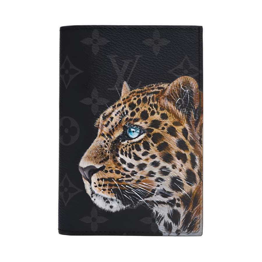 LOUIS VUITTON Cow Leather Passport Holder Card Holder Men's Black Gray