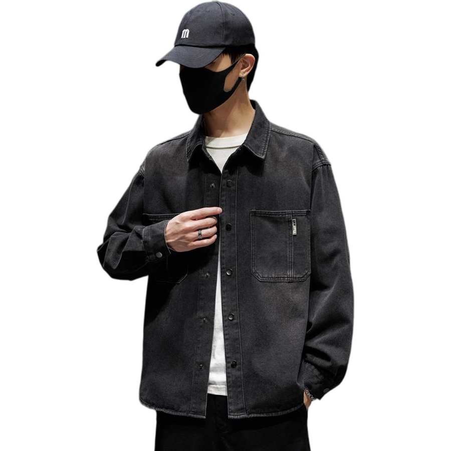 Tonlion Shirts Unisex Black Lapel Moderate Denim