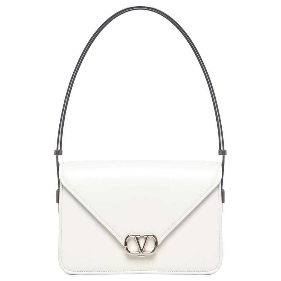 Valentino Logo Plaque Foldover Top Shoulder Bag