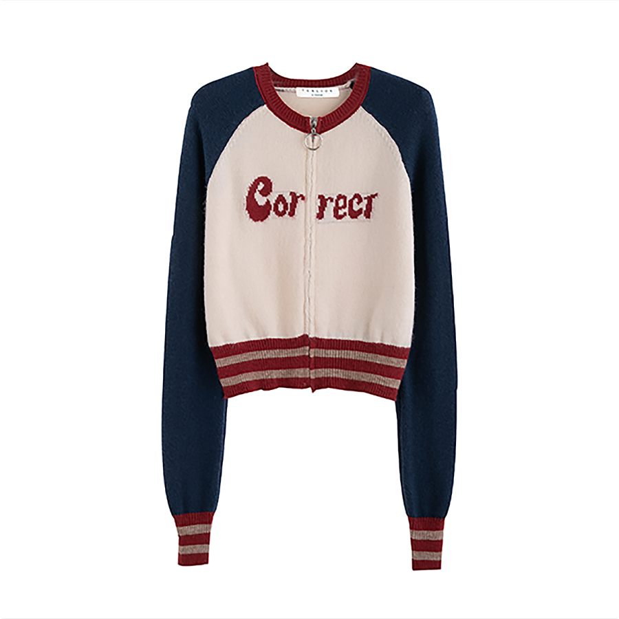Tonlion Knitwear Women's Vintage Blue Crew Neck Thickened Cardigan